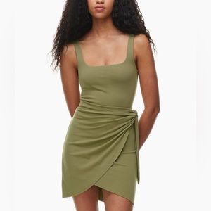 Aritzia Wilfred Saturn Mini Elegant Olive Green Wrap Dress XL